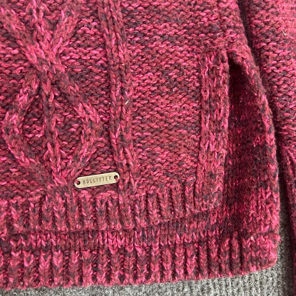 Hollister Women's Cable Knit Sweater LS V-Neck Pink Large Stripe Logo Preppy - Picture 3 of 11